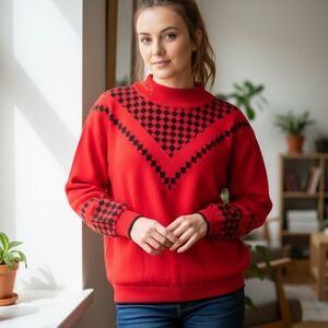 Vintage Westbound Red Black Checkerboard Retro Streetwear Sweatshirt Medium